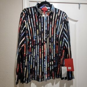 JS Collections Abstract Stripe Mesh Top – Size 18W  NWT